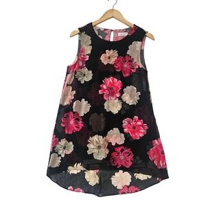 Calvin Klein Womens Black Floral Sleeveless High Low Hem Top‎ Size S Feminine